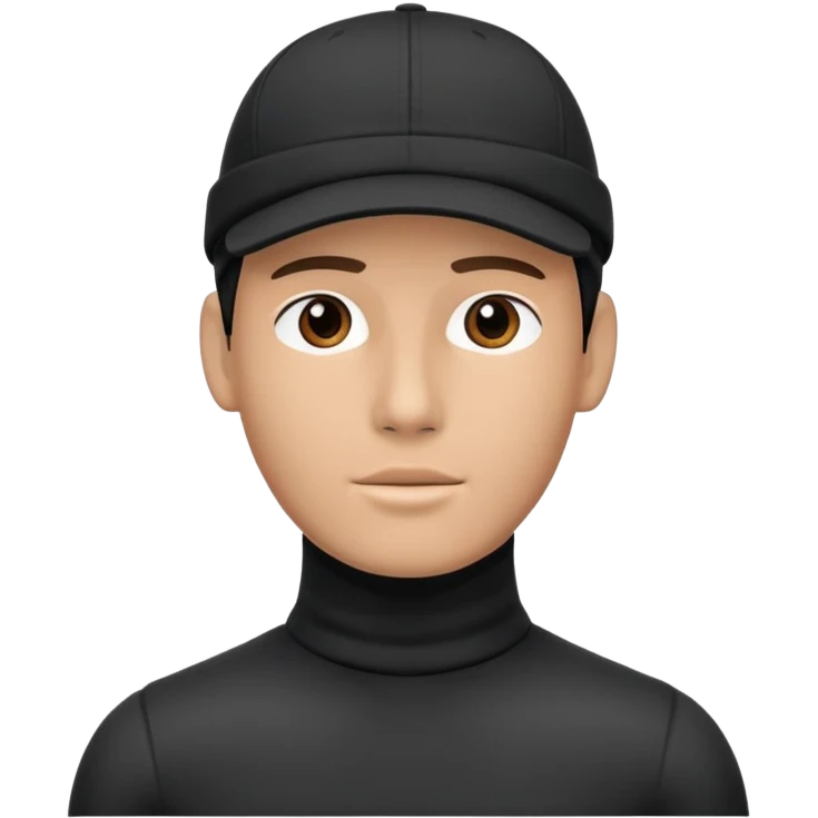 A male mannequin wearing black tutte ne k and black cap emoji