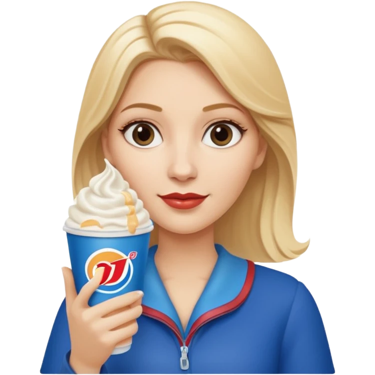 white woman with blonde hair holding a dairy queen blizzard emoji