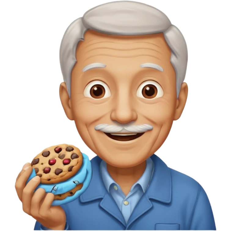 old man portrait smiling and handing a chocolate chip cookie emoji