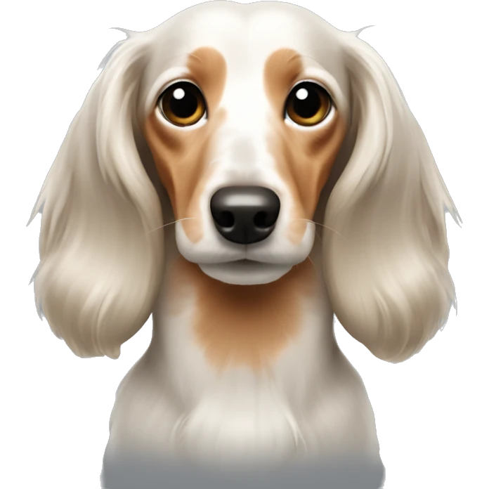 a white creamy long haired dachshund  emoji