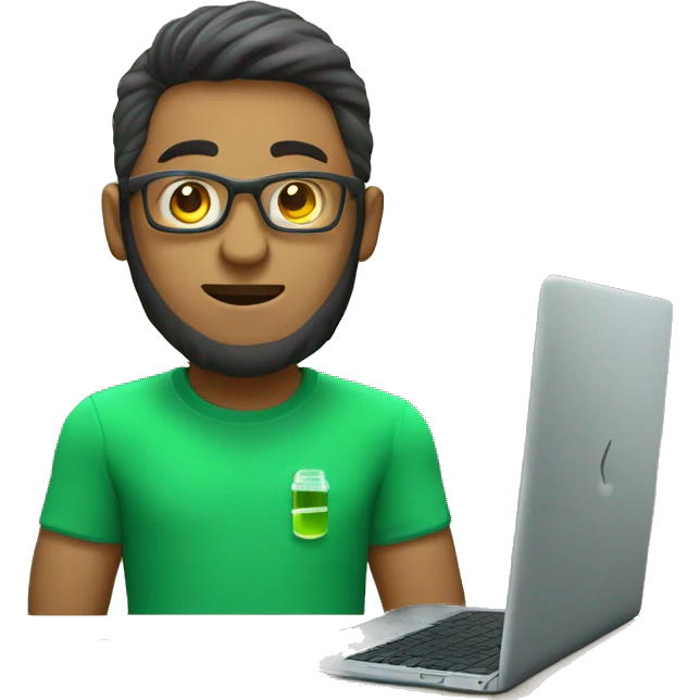 coder programmer laptop  green shirt waring a glass  emoji