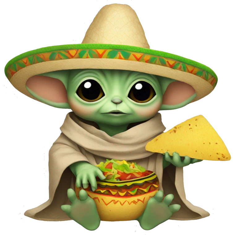 Baby yoda with a sombrero and taco emoji
