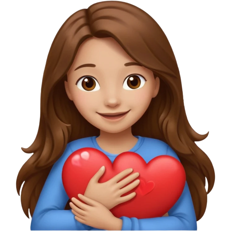 Long Brown hair smiling girl light skin, heart hug emoji