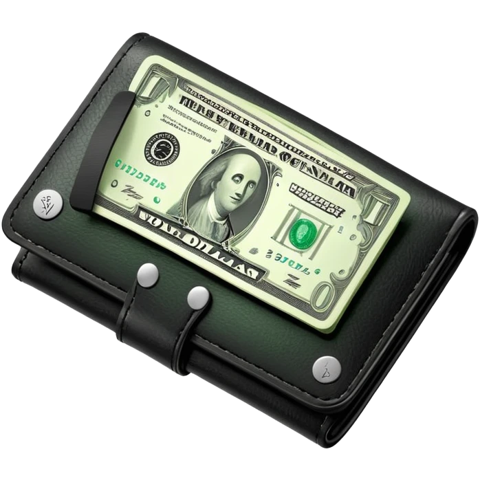 black leather wallet with green dollar bills sticking out emoji