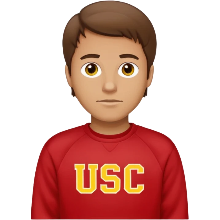 white man with brown hair in a red sweatshirt with USC in yellow letters emoji