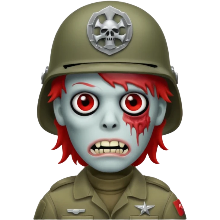 A red zombie with a military helmet emoji