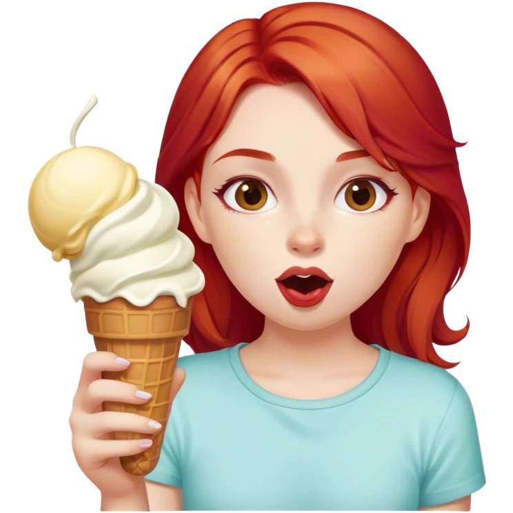 White girl with red hair eat ice cream  emoji