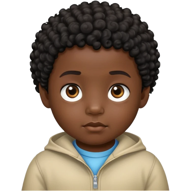 close up toddler boy face, African eyes, dark skin, black curly hair emoji