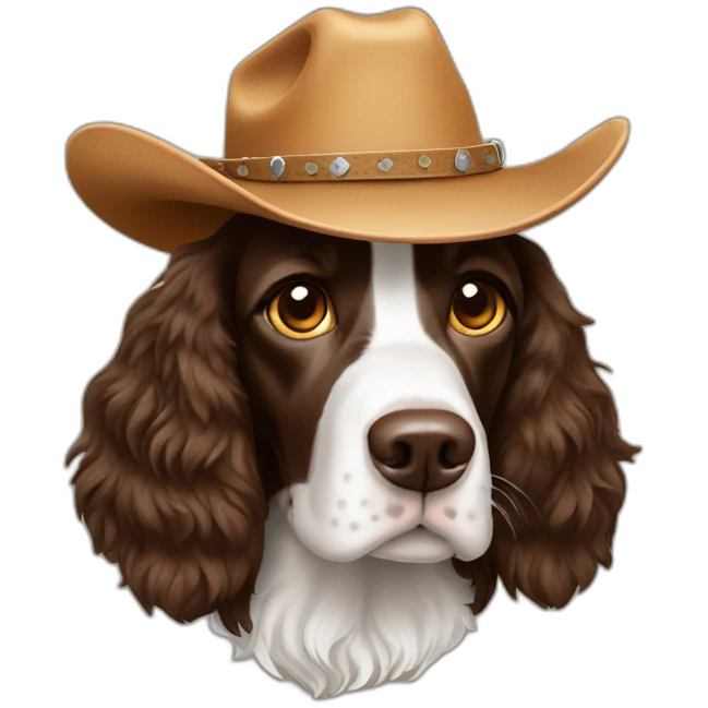 Springer spaniel wearing a cowboy hat emoji
