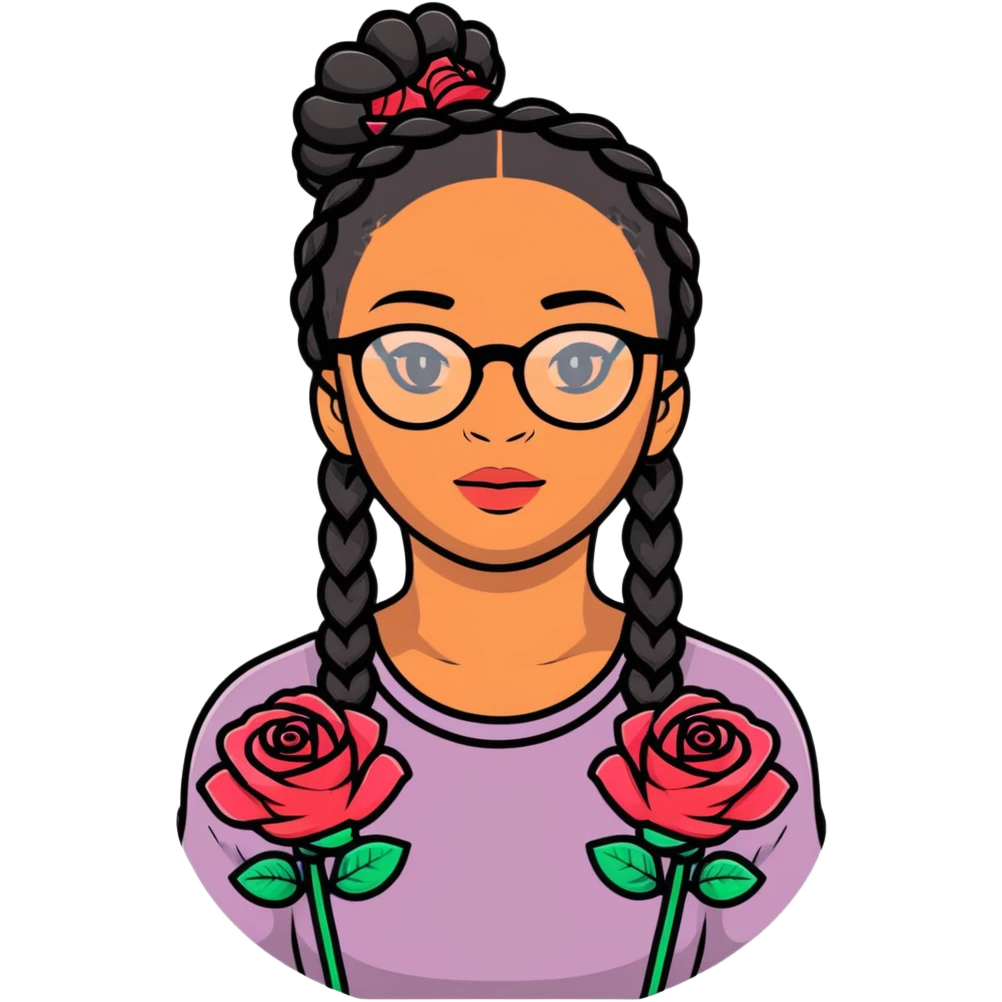 Black girl with braids and roses glasses emoji
