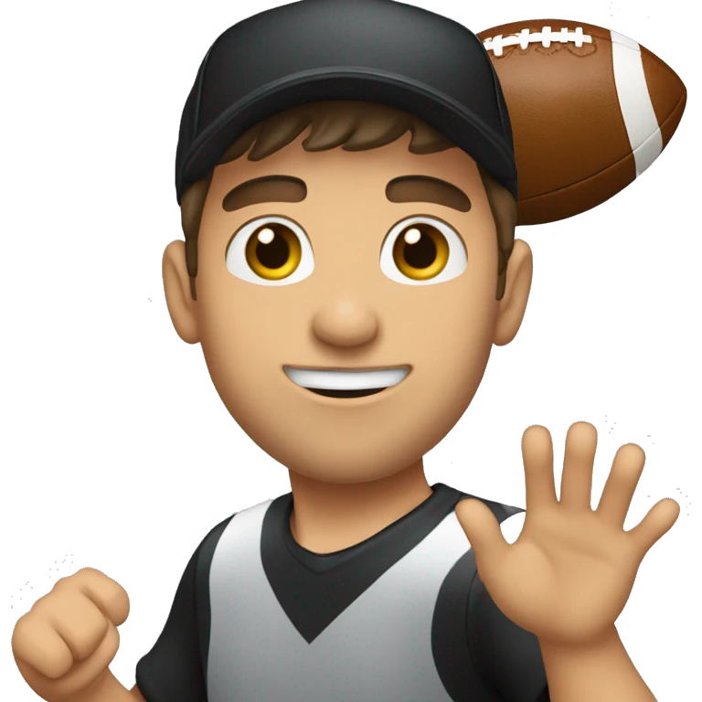 Young Jewish man throwing a football and he’s wearing a black trucker hat emoji