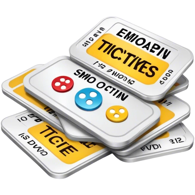 Movie tickets, streaming buttons, DVD discs  emoji