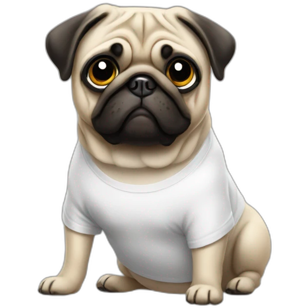 pug wearing a t-shirt emoji