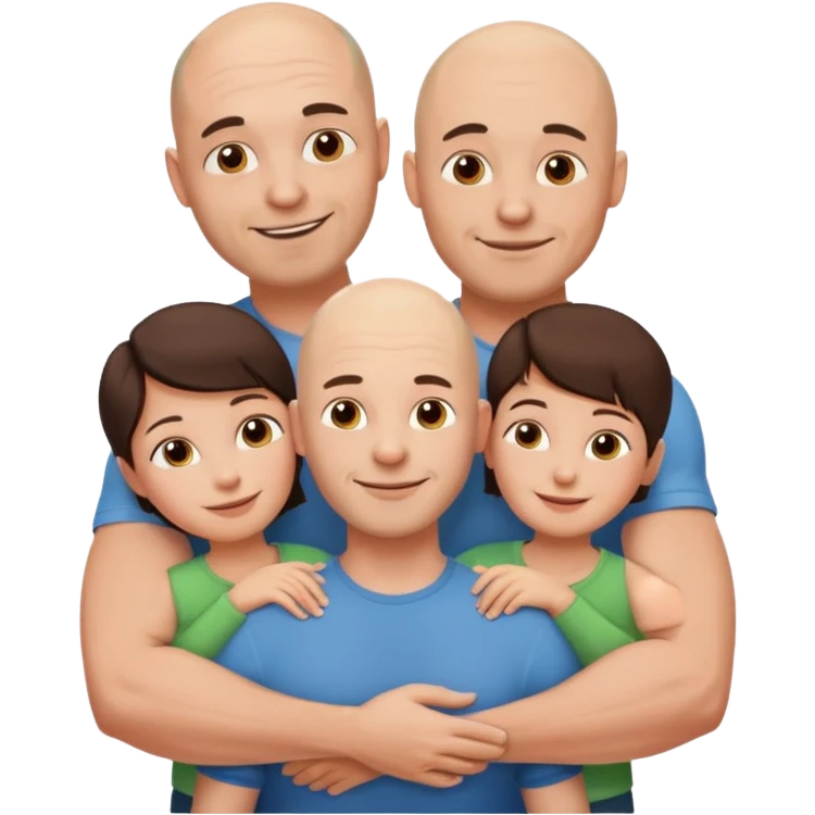 Happy Muscular Bald beard man hugging his beautiful brunette wife and 3 sons emoji