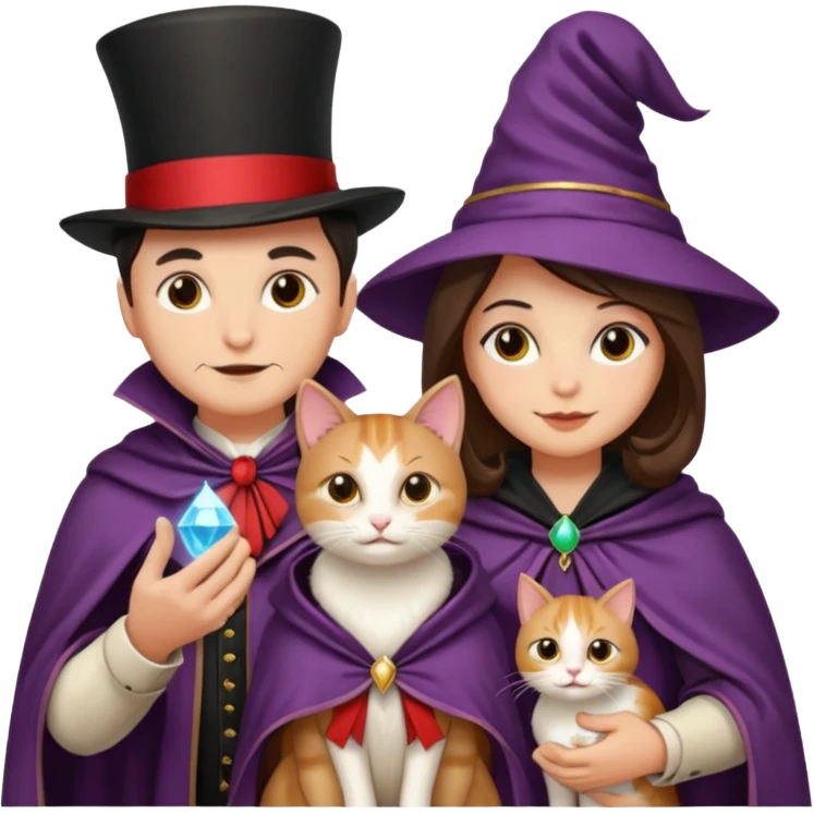 magician couple and their pet cat emoji