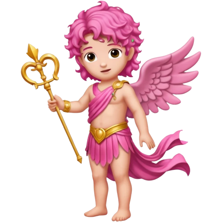 Cupid from Roman Deities with long pink wavy hair, pink sequin toga emoji