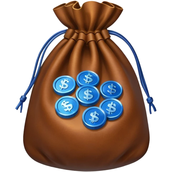 brown money bag with blue coins inside emoji