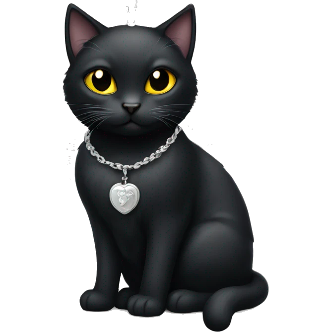 Black cat wearing a silver locket emoji