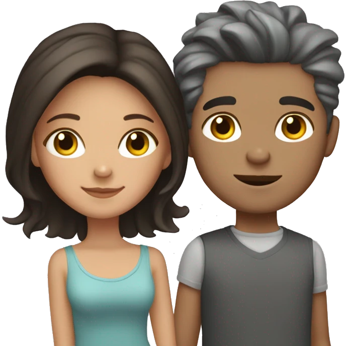 Lovely brunette couple with grey cat. Boy is light skin with collected hair emoji
