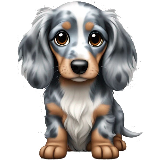 Blue Merle long haired Dachshund Puppy full body emoji