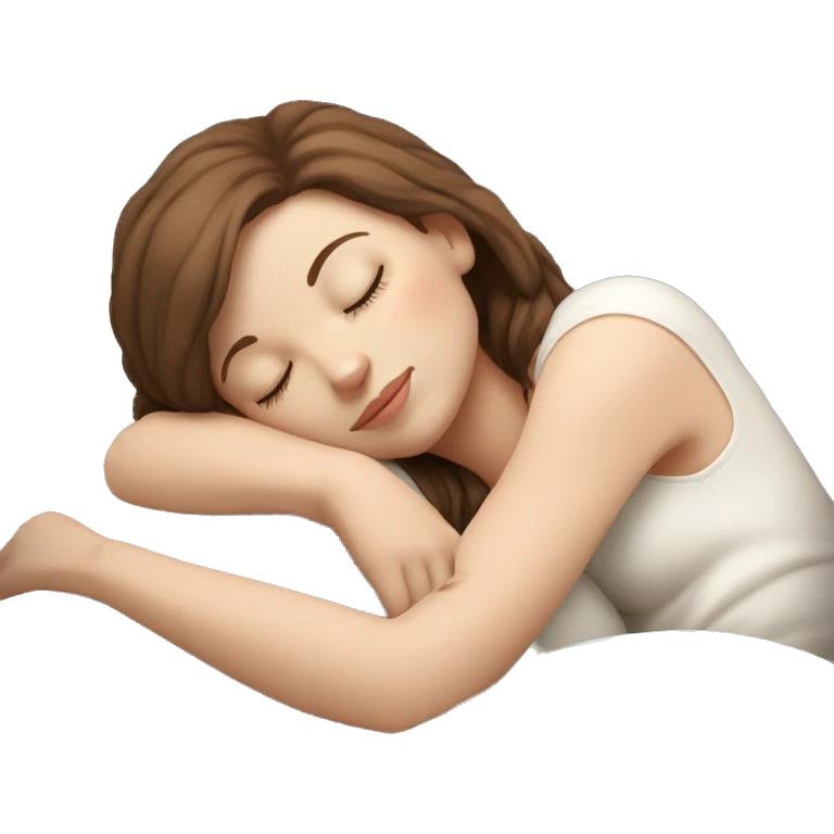 White girl brown hair sleeping with white kitty emoji