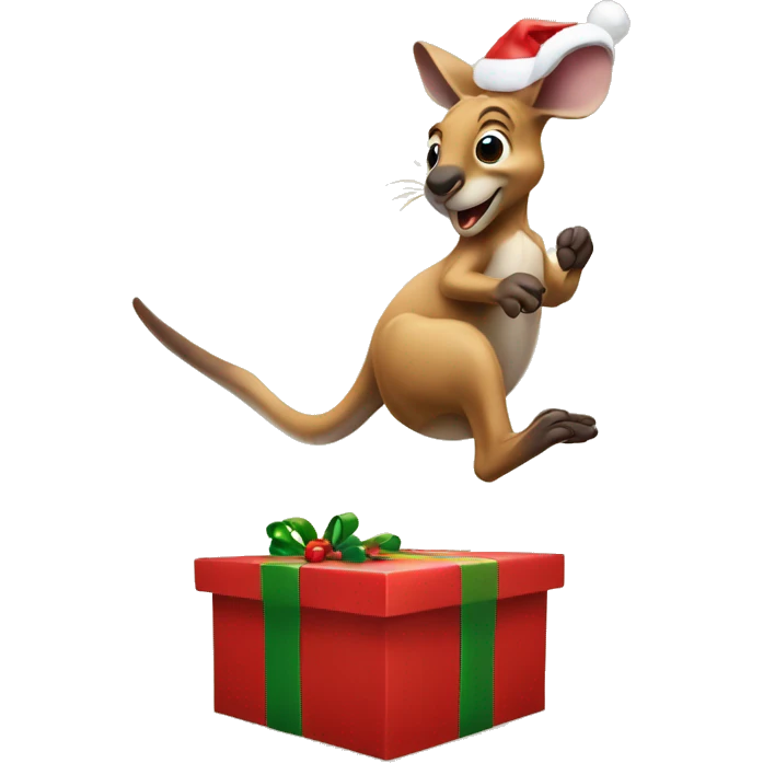 A kangaroo jumping out of a Christmas present  emoji