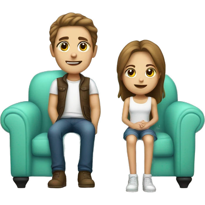 Brown hair White skin  boy and girl with mini pincher Sit on couch emoji