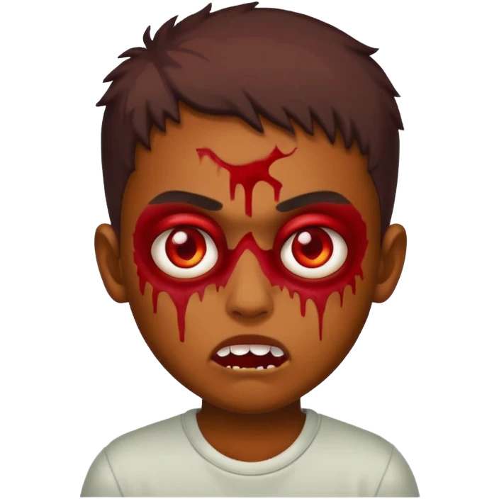 brown-skinned boy with red eyes, zombie face, emoji style for WhatsApp emoji