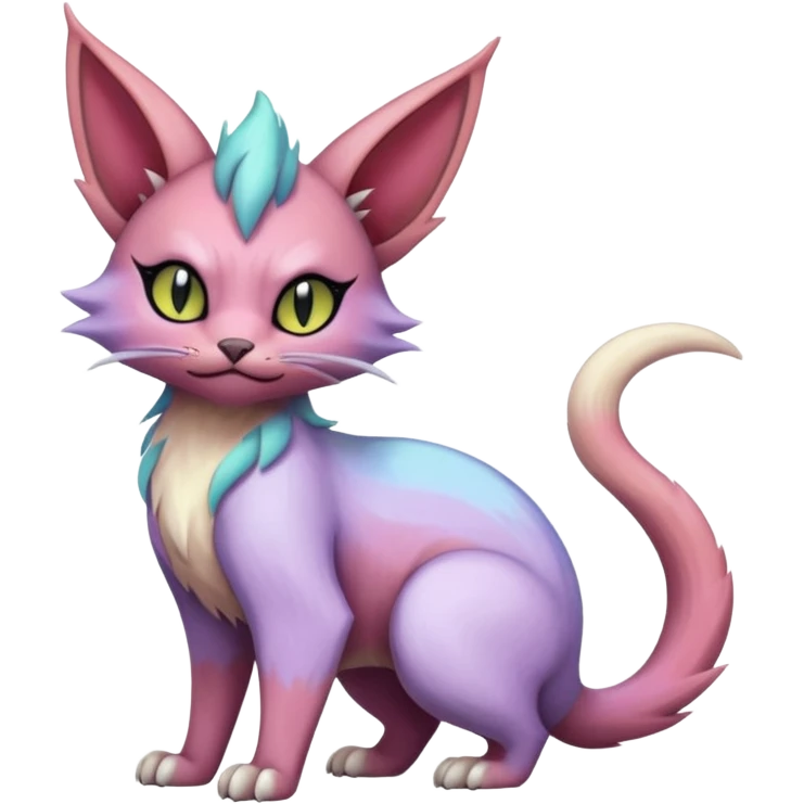 White pastel iridescent  edgy Noivern-Noibat-Purloin-Torracat-Lykoi-Caracal-cat-Fakemon-fusion-hybrid-creature emoji