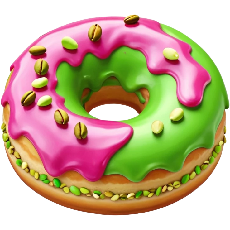 donut with green & pink swirled frosting & pistachio pieces emoji