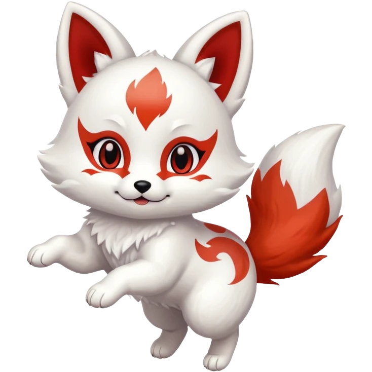 Jumping white with red marks Chibi baby cute kitsune   emoji