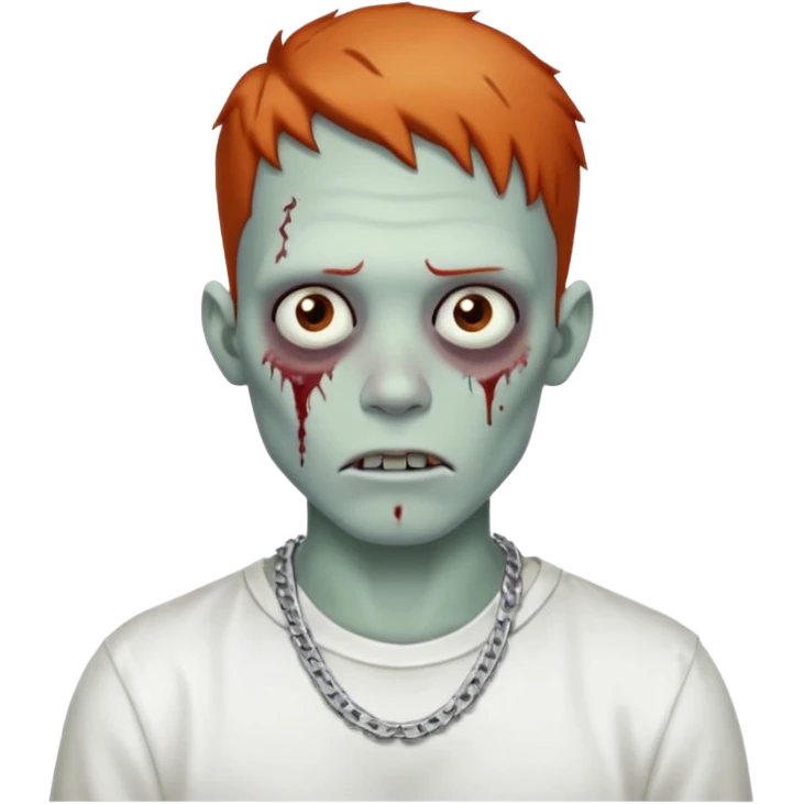 Zombie with freckles white shirt low taper fade haircut silver chain Cuban style emoji