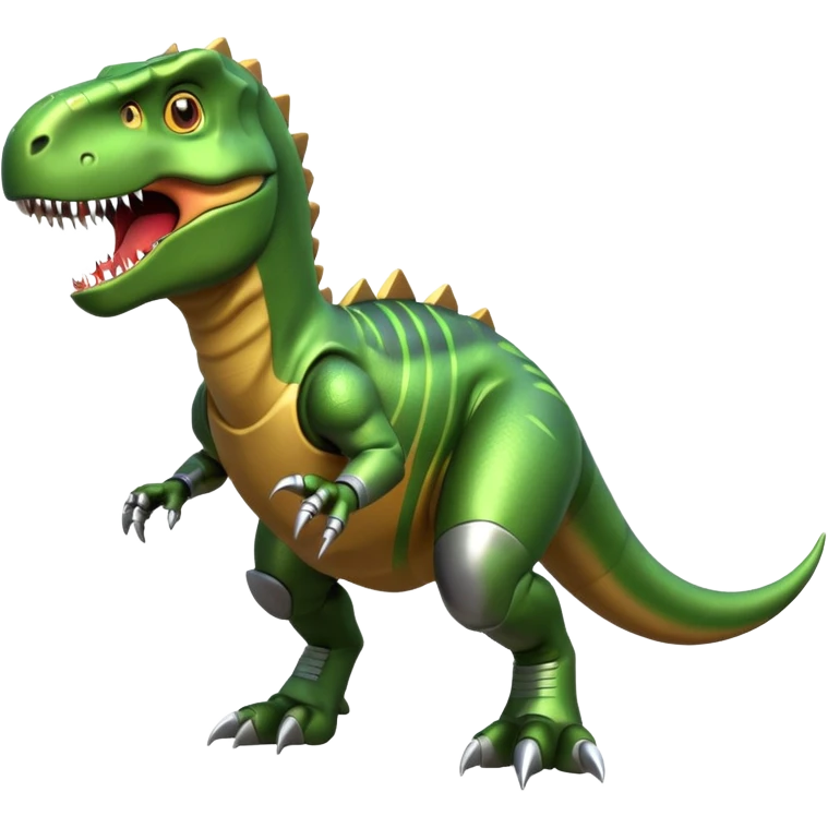 fierce rocket-propelled dinosaur, armored T-rex, rocket thrusters, intense eyes, dynamic action pose, 3D cartoon, mobile game icon style, clean background, no text, no watermark
 emoji