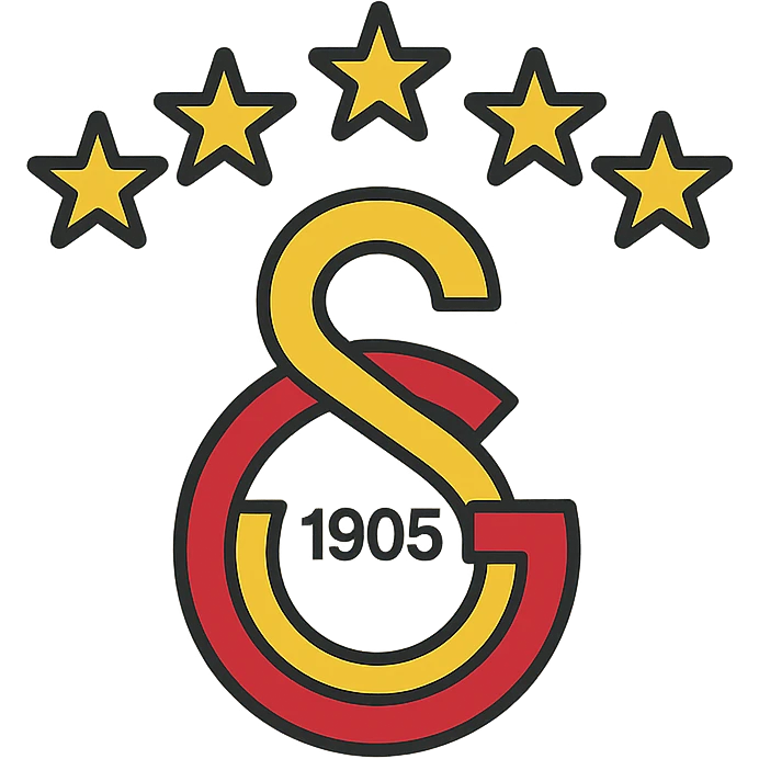 Galatasaray emblem, 5 stars above, contemporary design, yellow and red, minimalistic, color outline icon style emoji