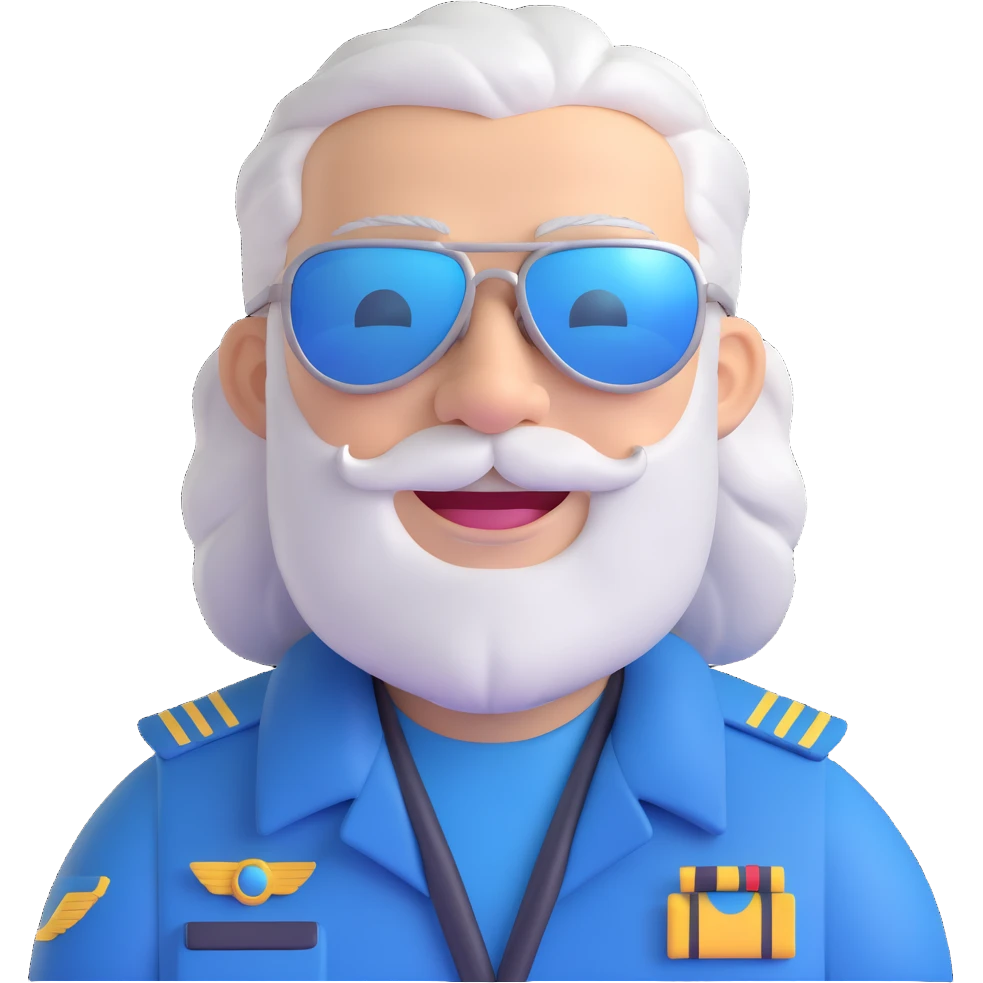 fair-skinned male pilot, middle-aged, silver hair, beard, smiling, sunglasses emoji