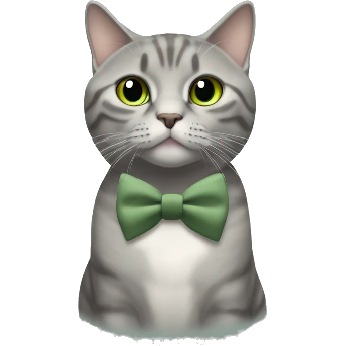 Aesthetic fat grey tabby British short hair full body cat with sage green bow tie emoji