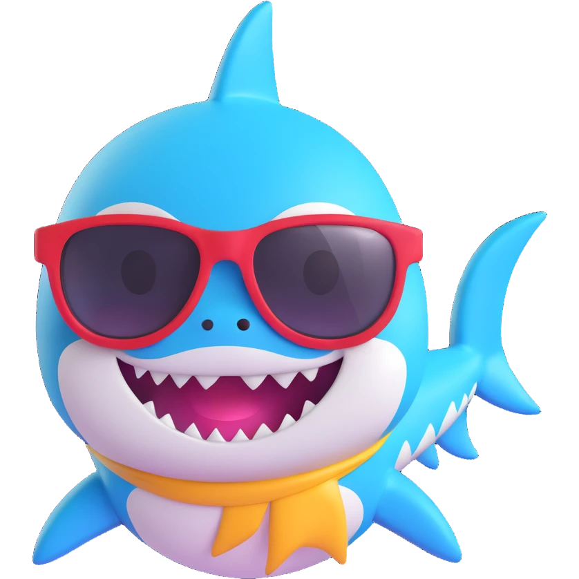 cute shark wearing sunglasses with cool attitude in 3D emoji style emoji
