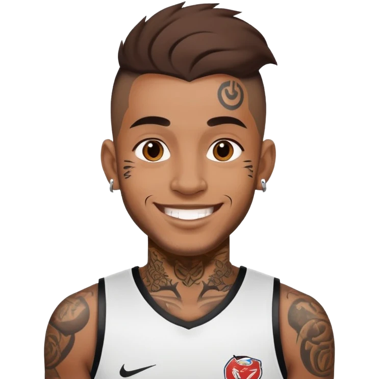 man with face tattoos, smiling, wearing a sports jersey emoji