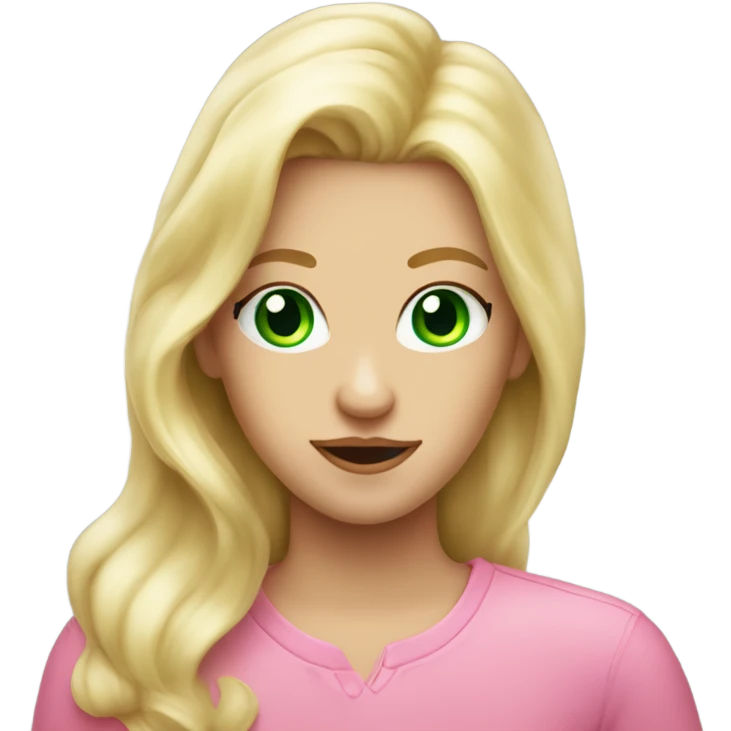 Bubble gum blonde straight heir and green eyes winking  emoji