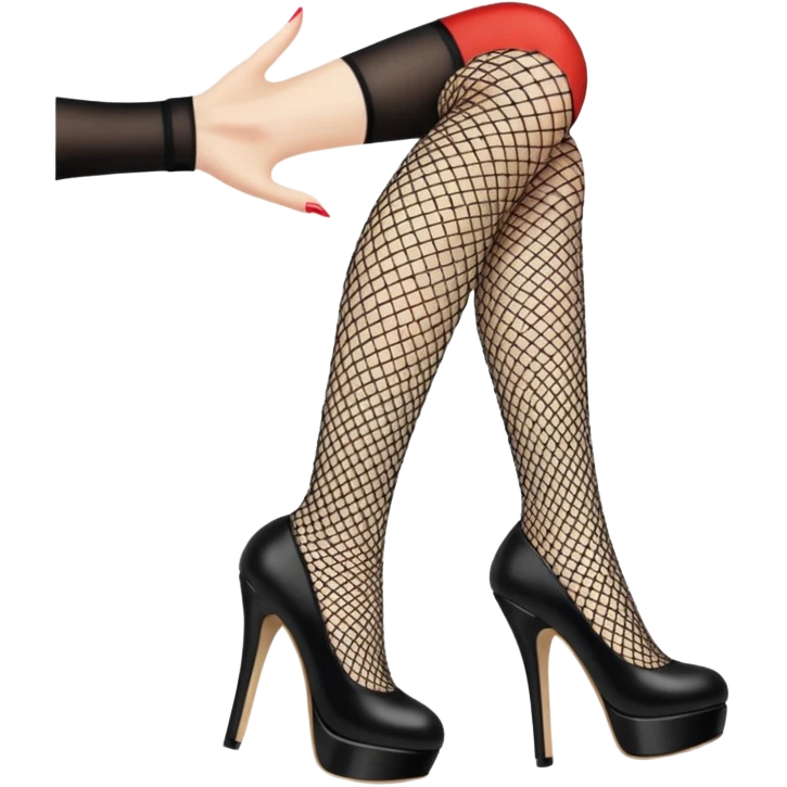 A Leg wearing black fishnet stocking and a bedazzeled black platform pump emoji