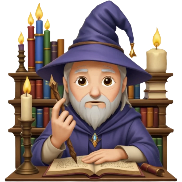 "Thinking face emoji  as a thoughtful wizard in Hogwarts library, scratching head with quill, surrounded by floating books and candles, detailed digital art in Harry Potter style, puzzled expression, magical atmosphere."
 emoji