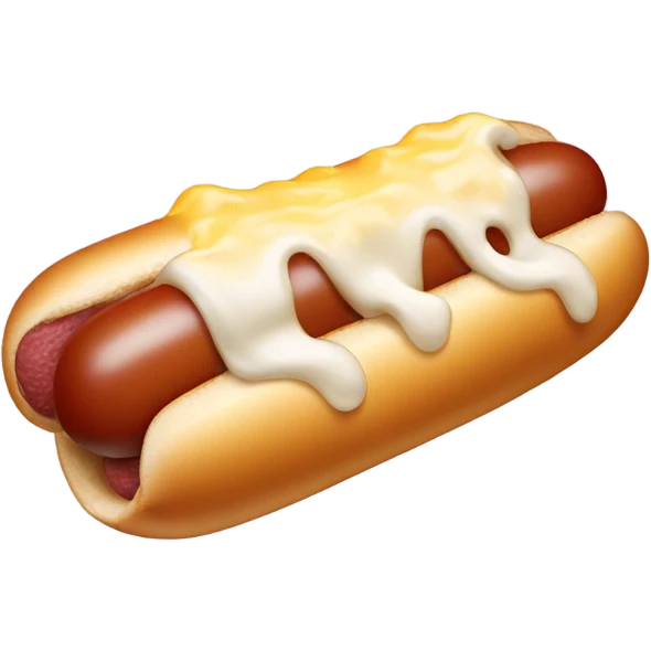 Hotdog with no bun covered in white melted cheese emoji