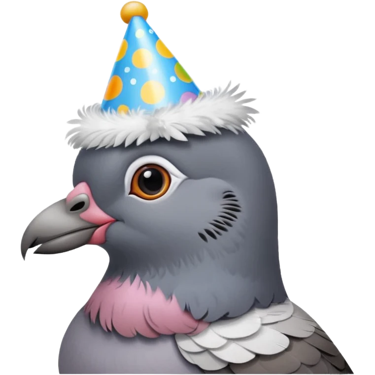 A pigeon wearing a birthday hat emoji