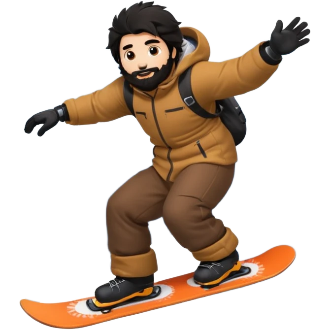 big round super harry guy snowbording down mountain haryyer more hair on his bcak and face make his hair black emoji
