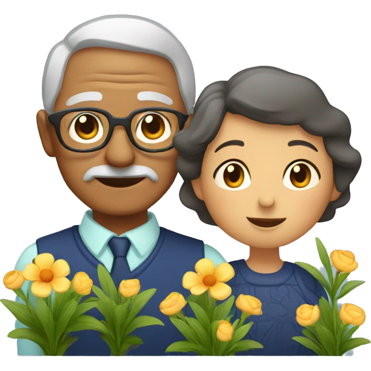 grandmother and grandfather with flower plants emoji