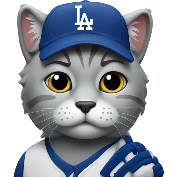 Sad Grey Cat wearing a dodgers uniform emoji