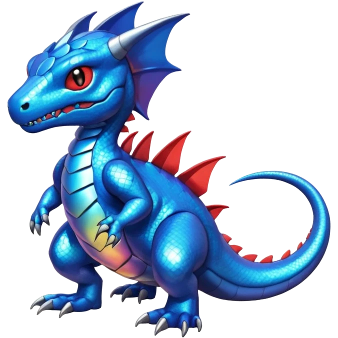 Cute Shiny blue iridescent Guilmon-Salandit-Fakémon-hybrid-creature (full body)  emoji