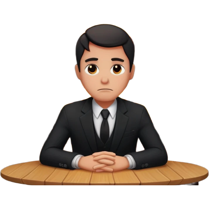 a man sits sadly at a table, a house is burning behind him, apple style emoji, more focus on the burning house emoji