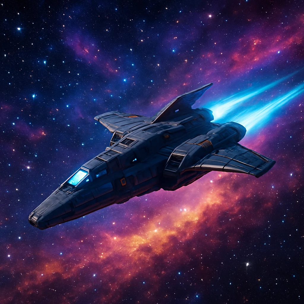 spaceship flying through stars, sci-fi style emoji