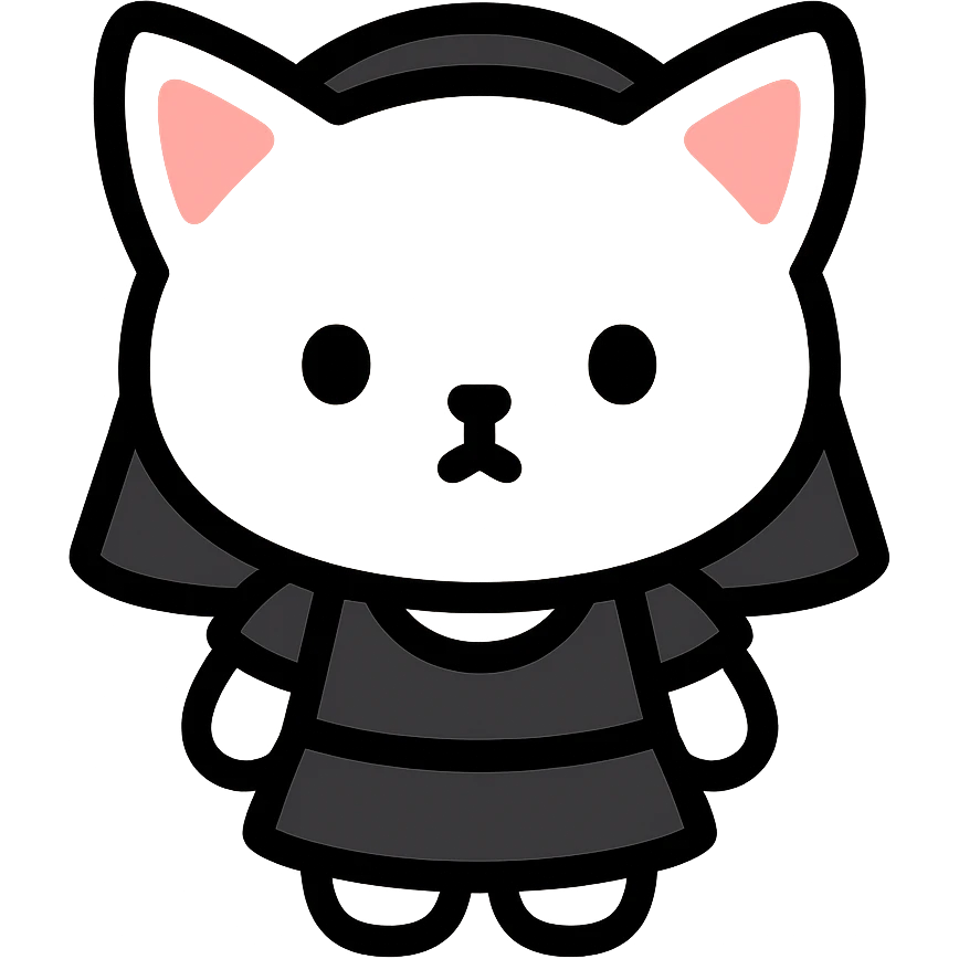 white baby cat wearing a black mini dress and black veil icon emoji